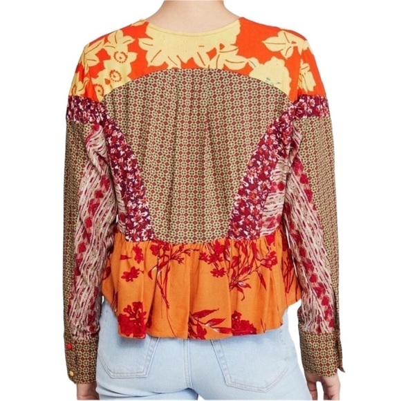 Free People Medium Aloha State of Mind Patchwork Dolman Festival Blouse O3 - Picture 3 of 6
